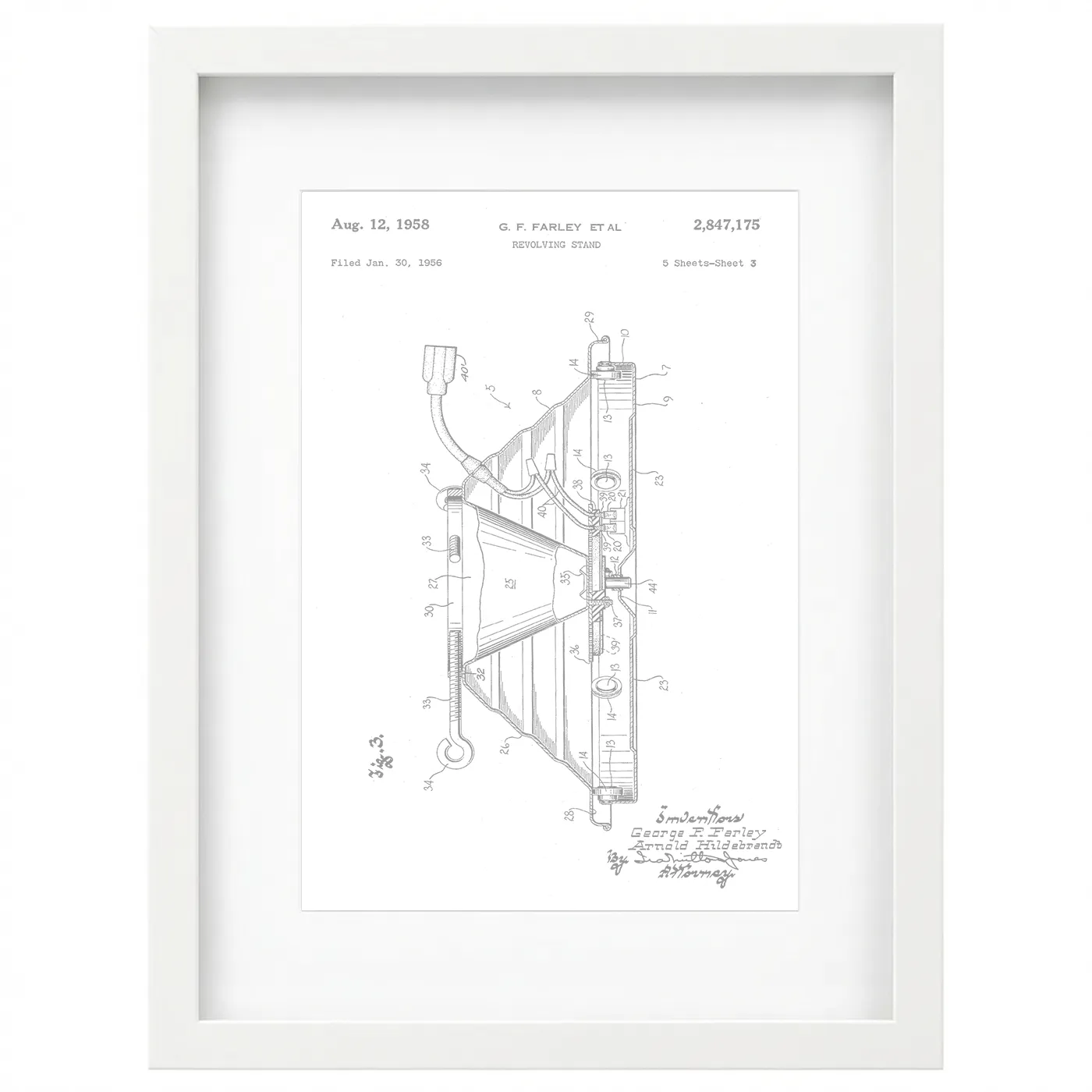 Framed patent art print - white on white