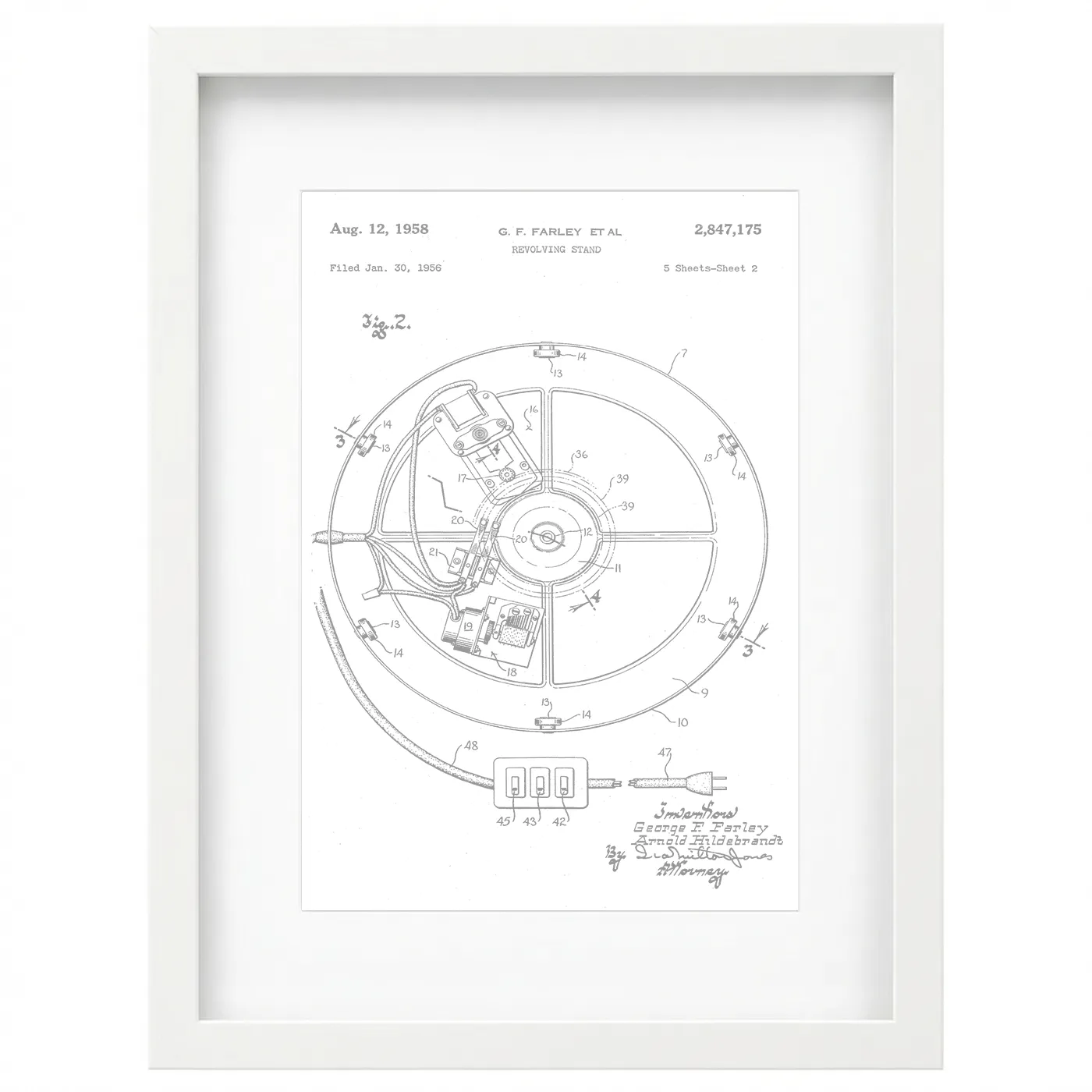 Framed patent art print - white on white