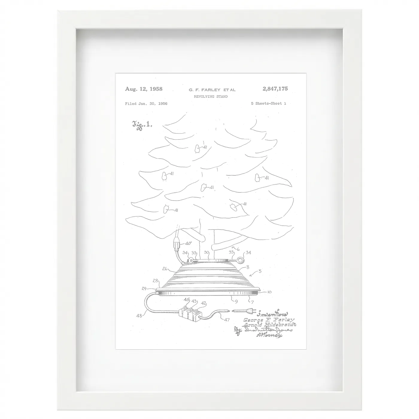 Framed patent art print - white on white